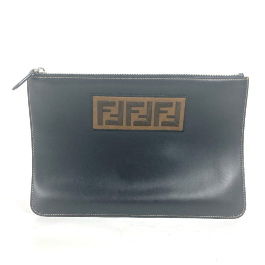 FENDI Clutch bag 7N0078 leather black Pouch Zucca logo