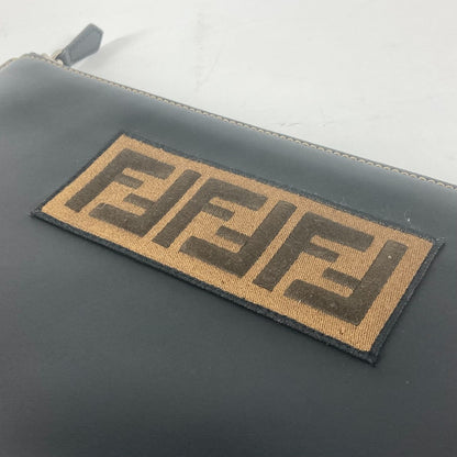 FENDI Clutch bag 7N0078 leather black Pouch Zucca logo