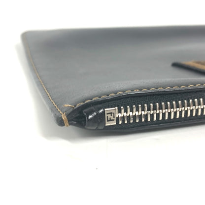 FENDI Clutch bag 7N0078 leather black Pouch Zucca logo