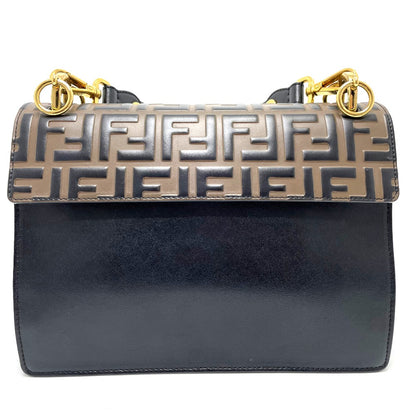 FENDI Handbag 8BT283 leather Brown x black FF Zucca Canai Women Used Authentic