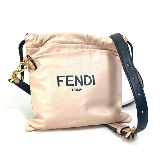 FENDI Shoulder Bag 8BT337 leather pink Drawstring Pochette Pouch Crossbody pack slim clutch small Women Used Authentic