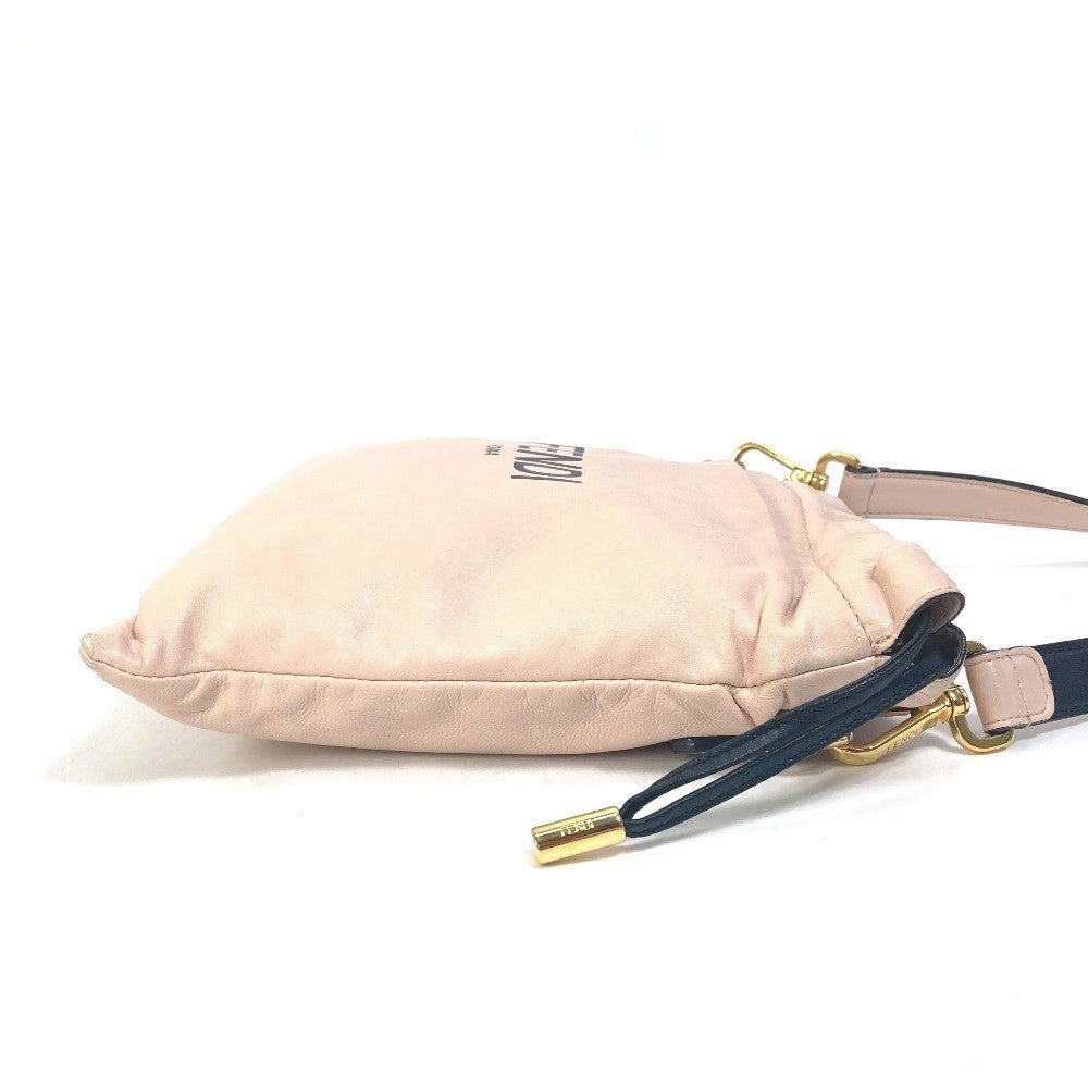 FENDI Shoulder Bag 8BT337 leather pink Drawstring Pochette Pouch Crossbody pack slim clutch small Women Used Authentic