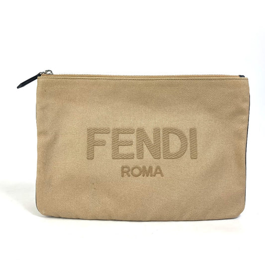 FENDI Clutch bag canvas beige Pouch logo