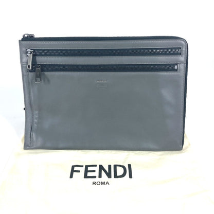 FENDI Clutch bag 7M0237 leather gray Zip