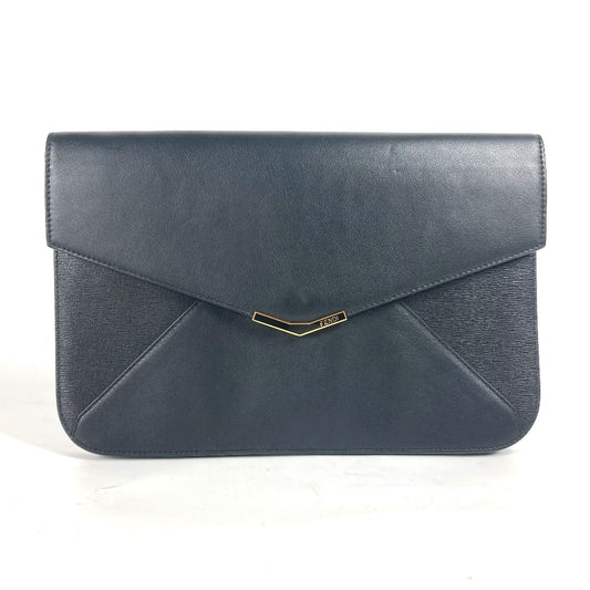 FENDI Clutch bag 8M0312 leather black flap To joule