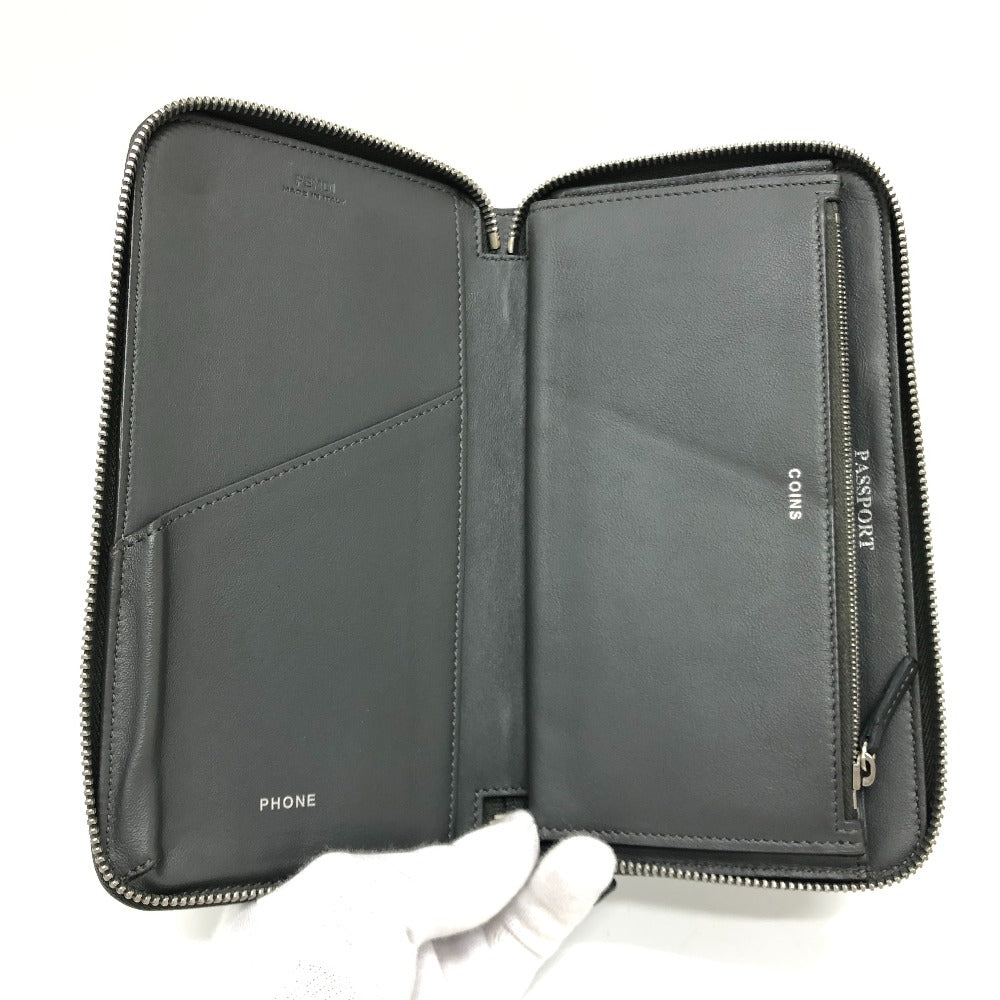 FENDI Long Wallet Purse 7M0276 leather gray Zucca Pattern Travel Wallet
