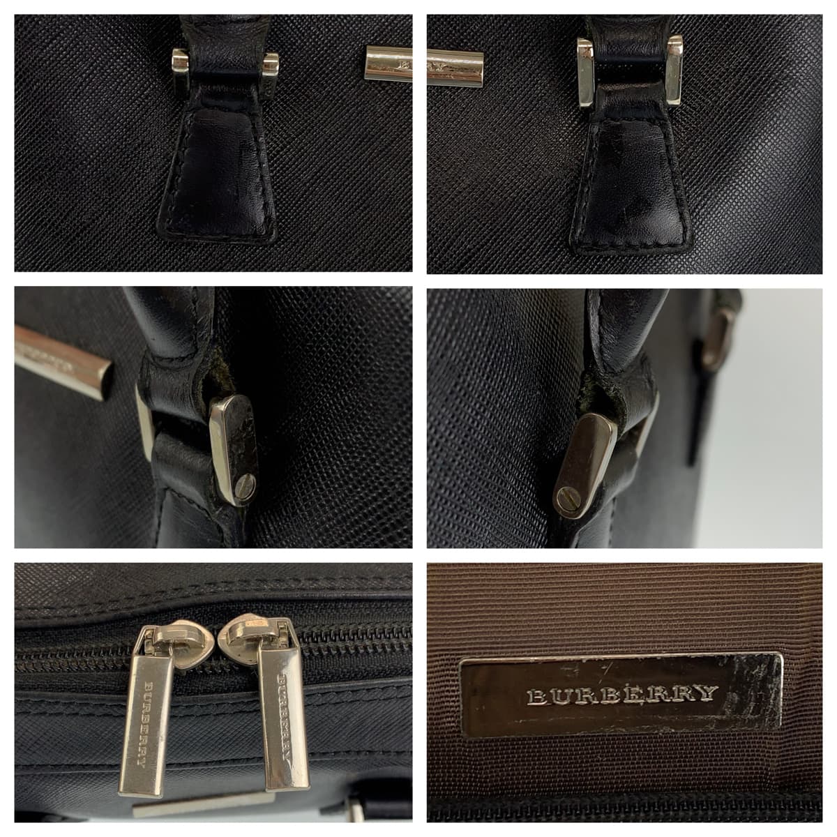BURBERRY Handbag leather Black SilverMetal Medium Check Pattern