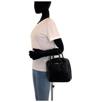 BURBERRY Handbag leather Black SilverMetal Medium Check Pattern