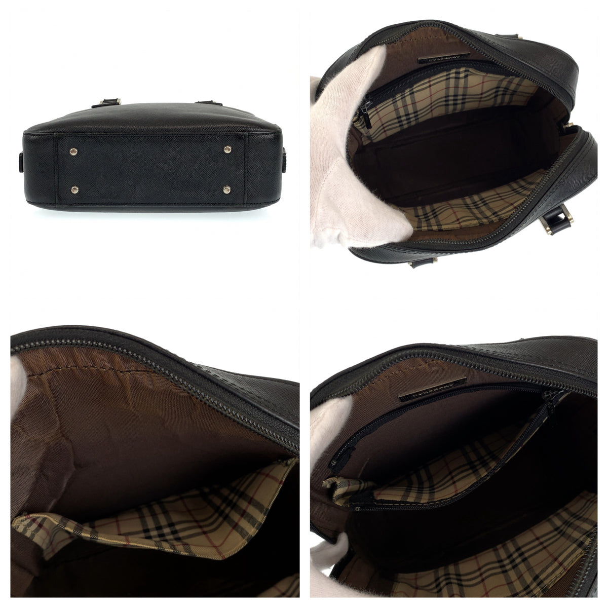 BURBERRY Handbag leather Black SilverMetal Medium Check Pattern