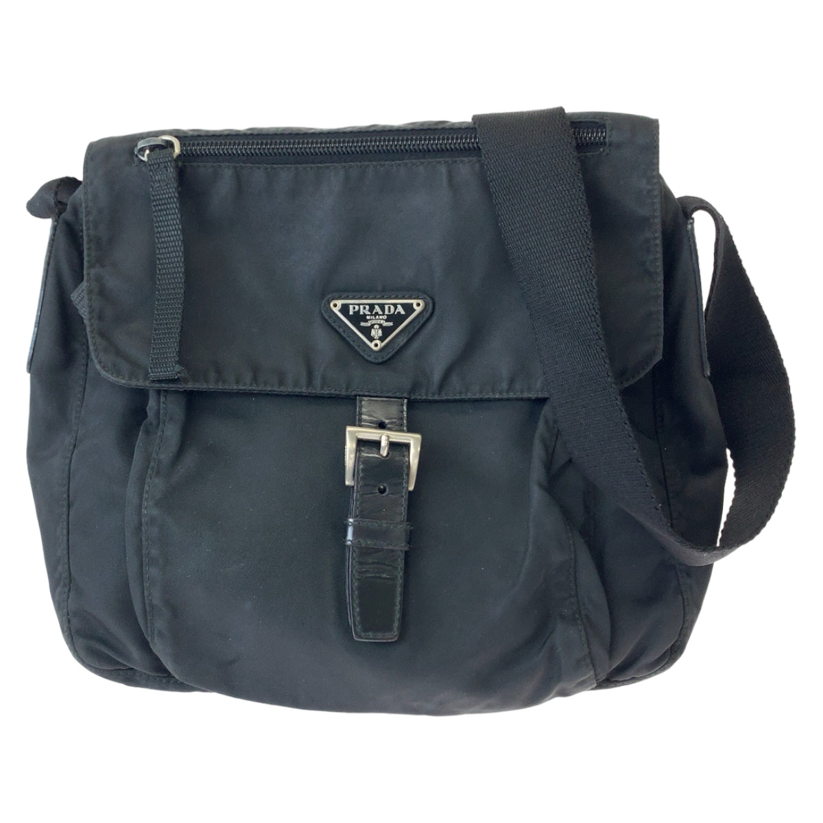 PRADA Shoulder Bag 1BD994 Nylon Black SilverMetal Test Triangle With logo