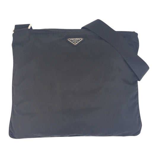 PRADA Shoulder Bag 42 Nylon Black SilverMetal Test Triangle With logo