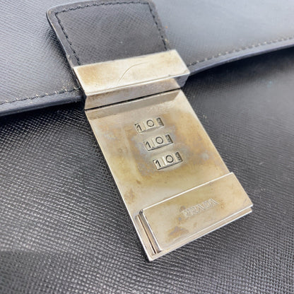 PRADA Business bag leather Black SilverMetal Safiano