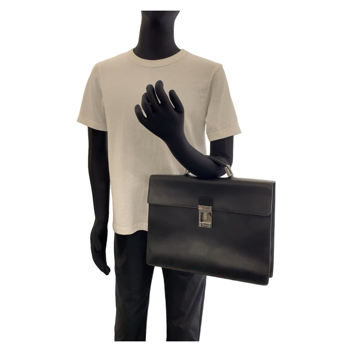 PRADA Business bag leather Black SilverMetal Safiano