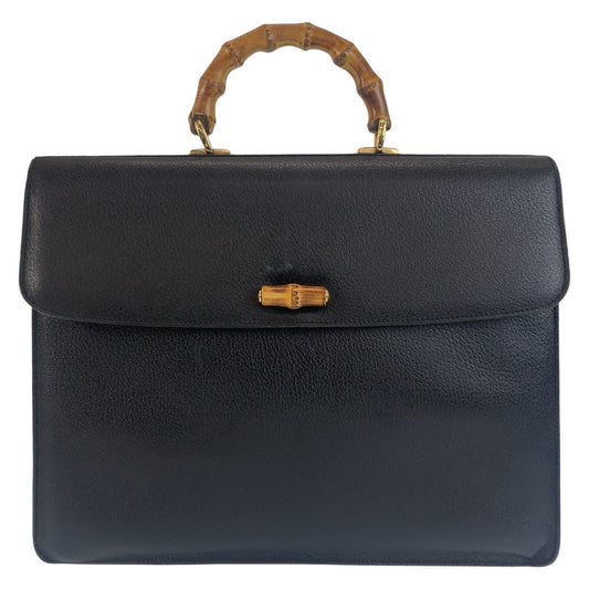 GUCCI Business bag 015.1046.3304 leather Black GoldMetal Bamboo Old Gucci