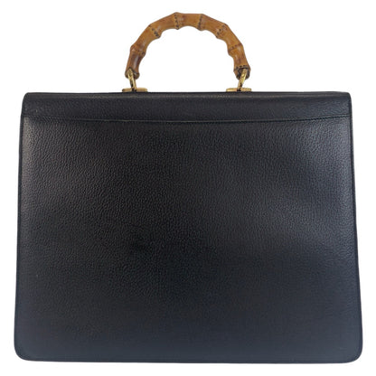 GUCCI Business bag 015.1046.3304 leather Black GoldMetal Bamboo Old Gucci
