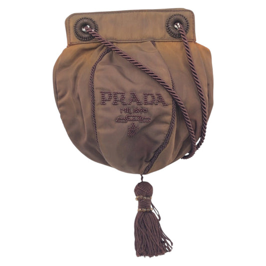 PRADA Shoulder Bag Nylon Brown Beads logo