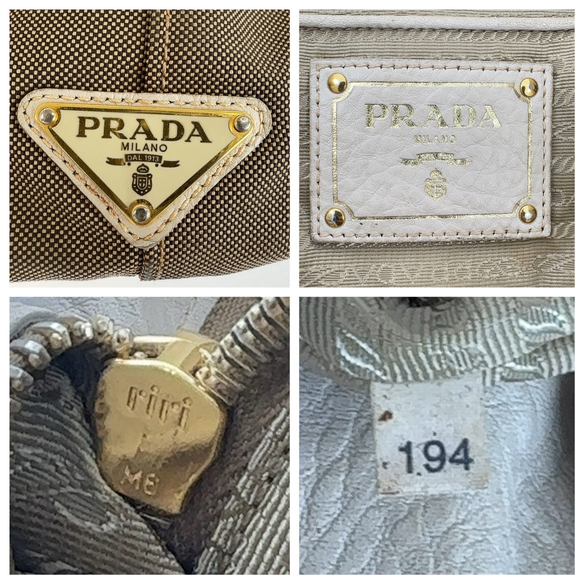 PRADA Tote Bag canvas Beige Gold Metal Logo jacquard