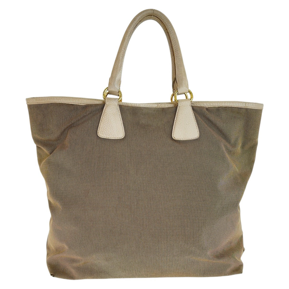 PRADA Tote Bag canvas Beige Gold Metal Logo jacquard