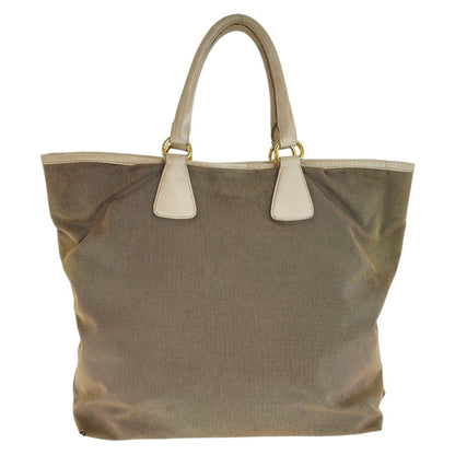 PRADA Tote Bag canvas Beige Gold Metal Logo jacquard