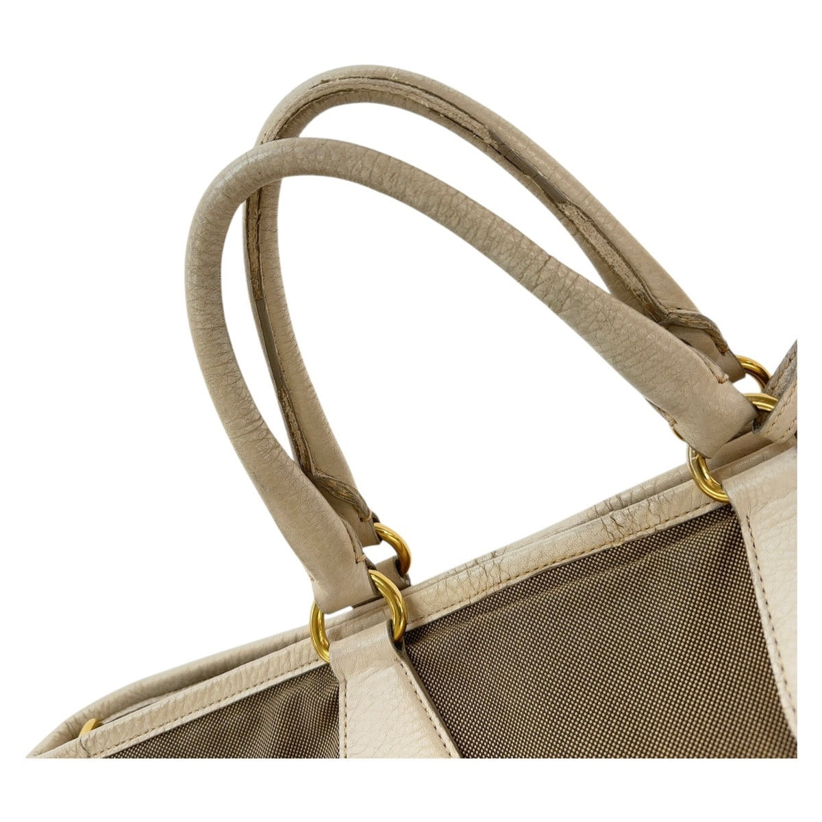 PRADA Tote Bag canvas Beige Gold Metal Logo jacquard
