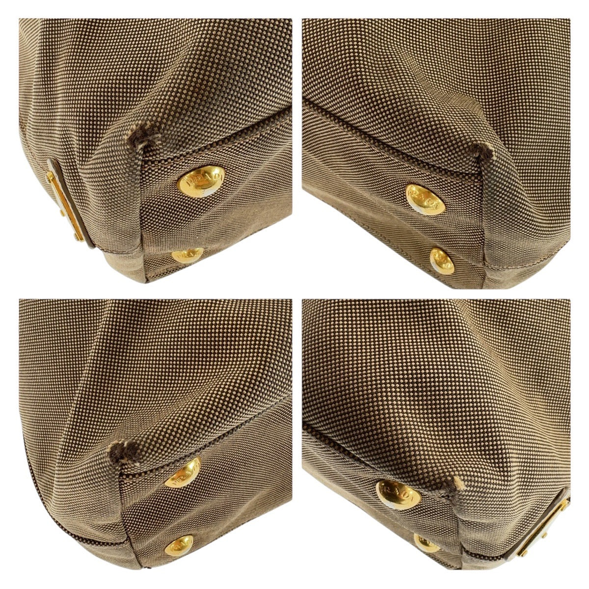 PRADA Tote Bag canvas Beige Gold Metal Logo jacquard