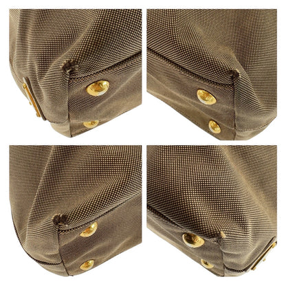PRADA Tote Bag canvas Beige Gold Metal Logo jacquard