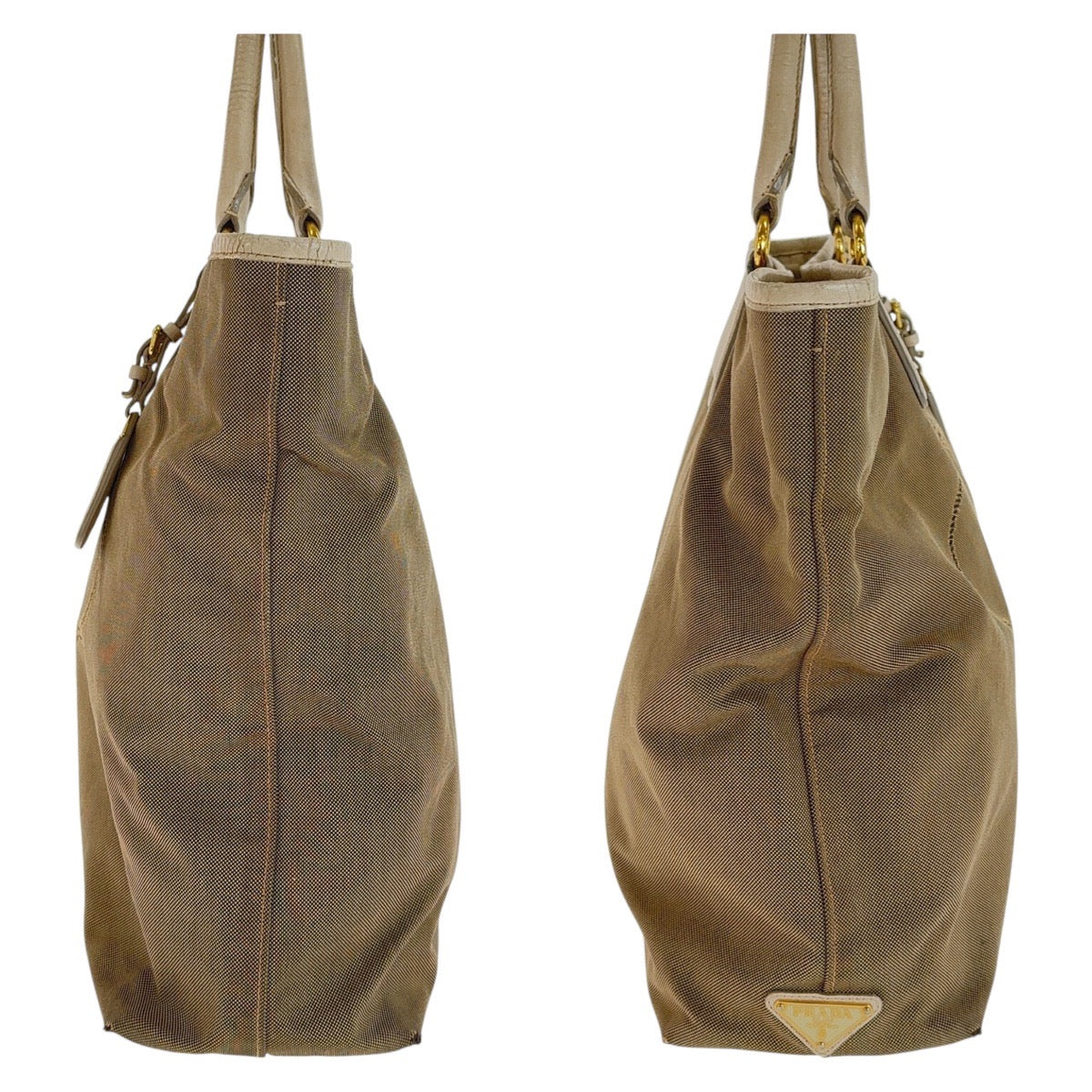 PRADA Tote Bag canvas Beige Gold Metal Logo jacquard