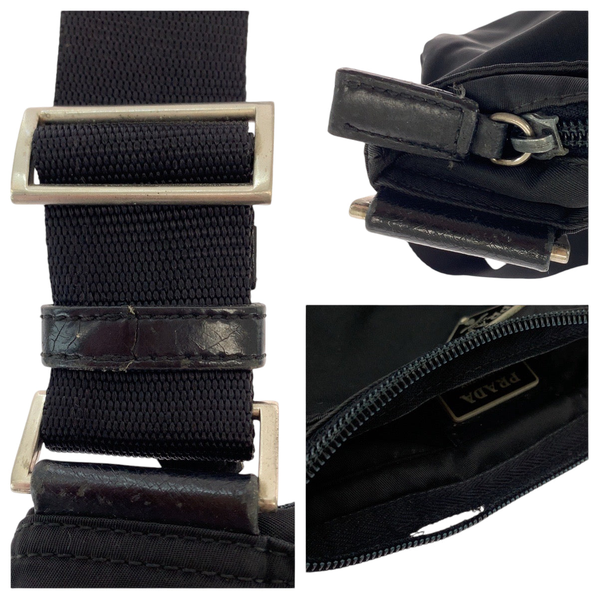 PRADA Shoulder Bag Nylon Black Silver Metal Test Triangle With logo