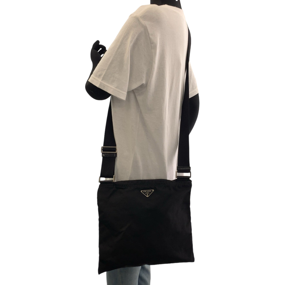 PRADA Shoulder Bag Nylon Black Silver Metal Test Triangle With logo
