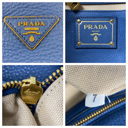 PRADA Tote Bag leather Blue GoldMetal Triangle With logo