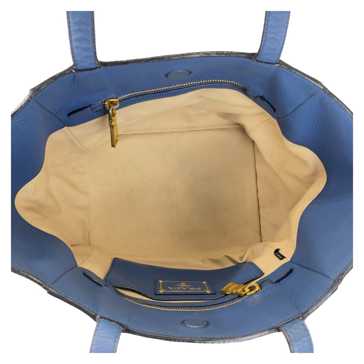 PRADA Tote Bag leather Blue GoldMetal Triangle With logo