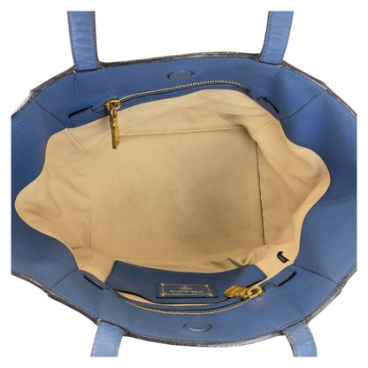 PRADA Tote Bag leather Blue GoldMetal Triangle With logo