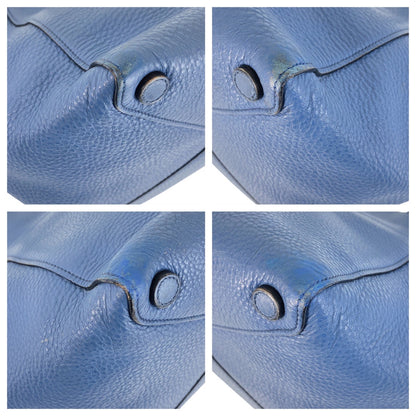 PRADA Tote Bag leather Blue GoldMetal Triangle With logo
