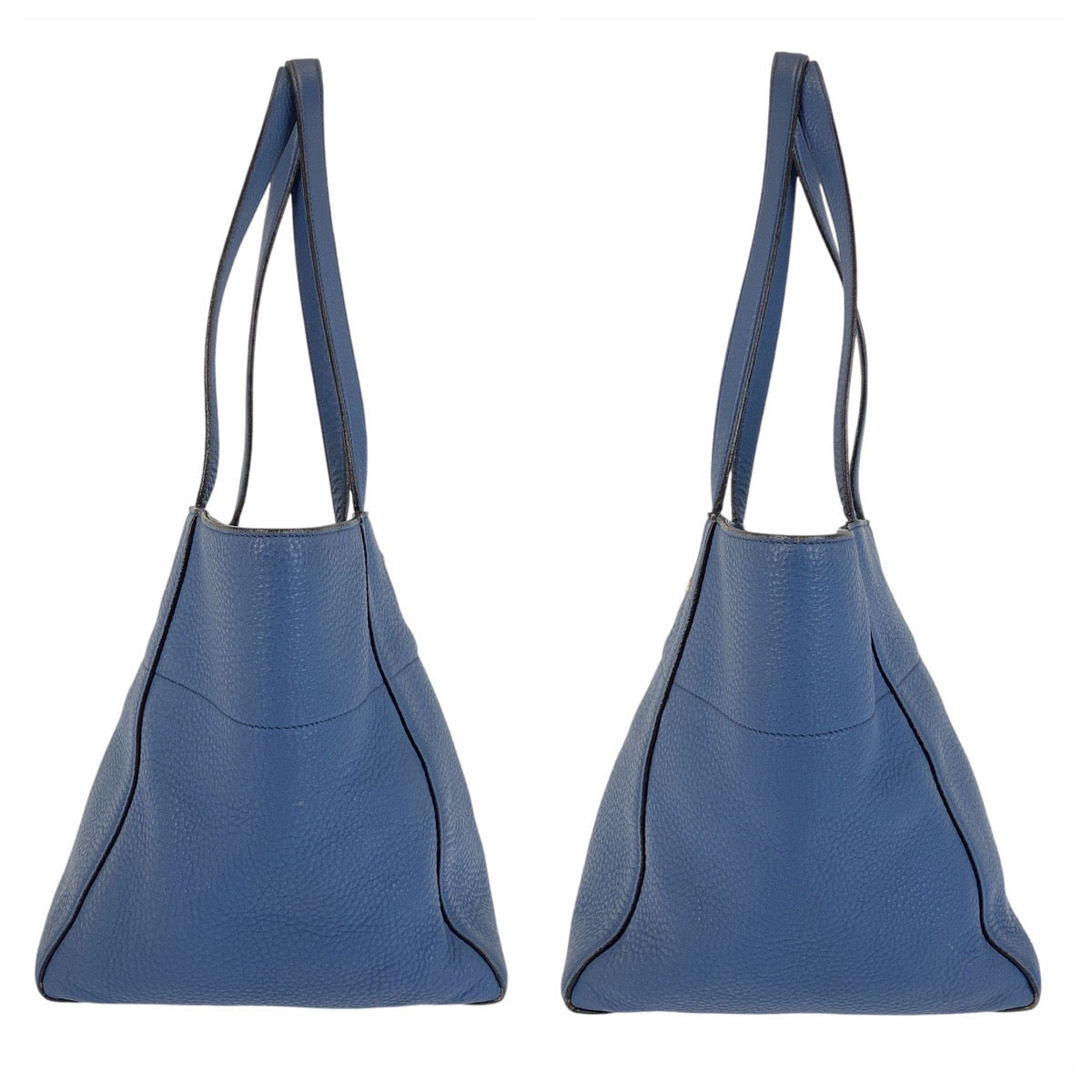 PRADA Tote Bag leather Blue GoldMetal Triangle With logo