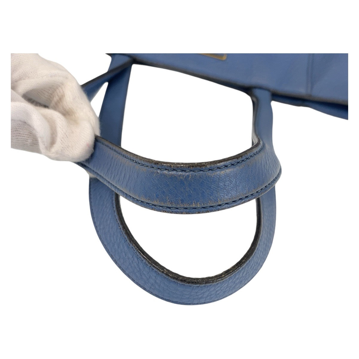 PRADA Tote Bag leather Blue GoldMetal Triangle With logo
