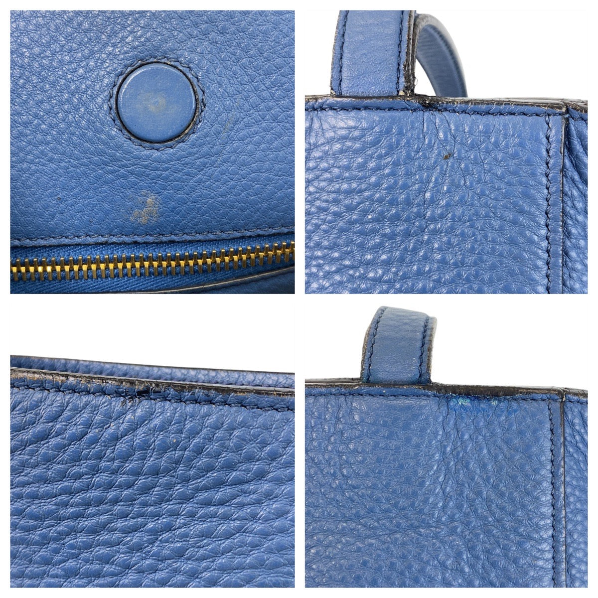 PRADA Tote Bag leather Blue GoldMetal Triangle With logo