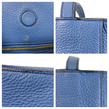 PRADA Tote Bag leather Blue GoldMetal Triangle With logo