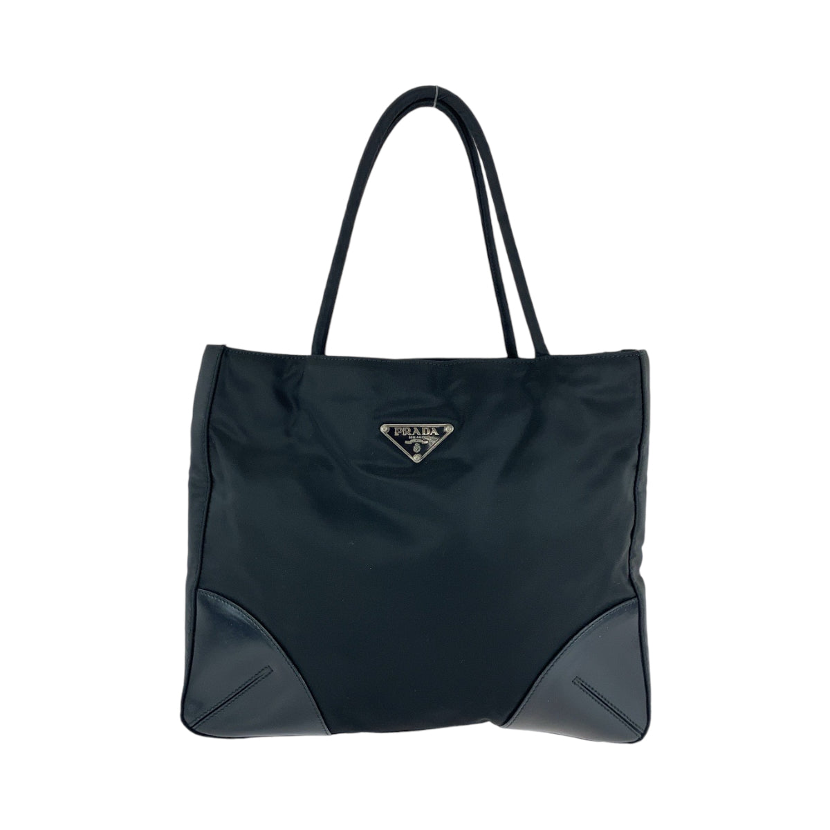 PRADA Tote Bag Nylon Black SilverMetal Triangle With logo