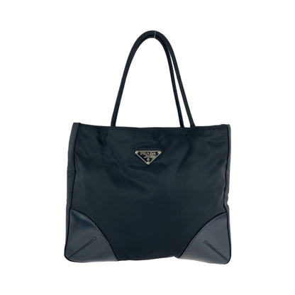 PRADA Tote Bag Nylon Black SilverMetal Triangle With logo