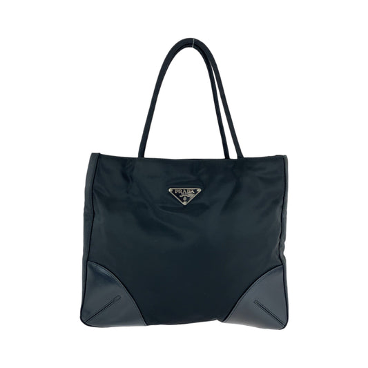 PRADA Tote Bag Nylon Black SilverMetal Triangle With logo