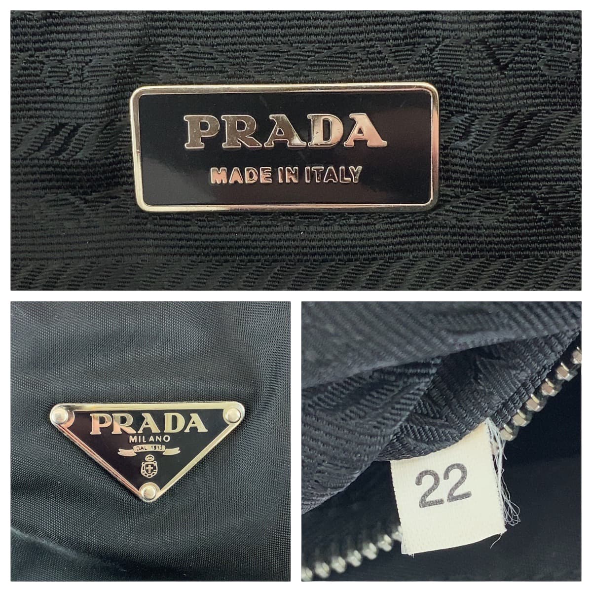 PRADA Tote Bag Nylon Black SilverMetal Triangle With logo