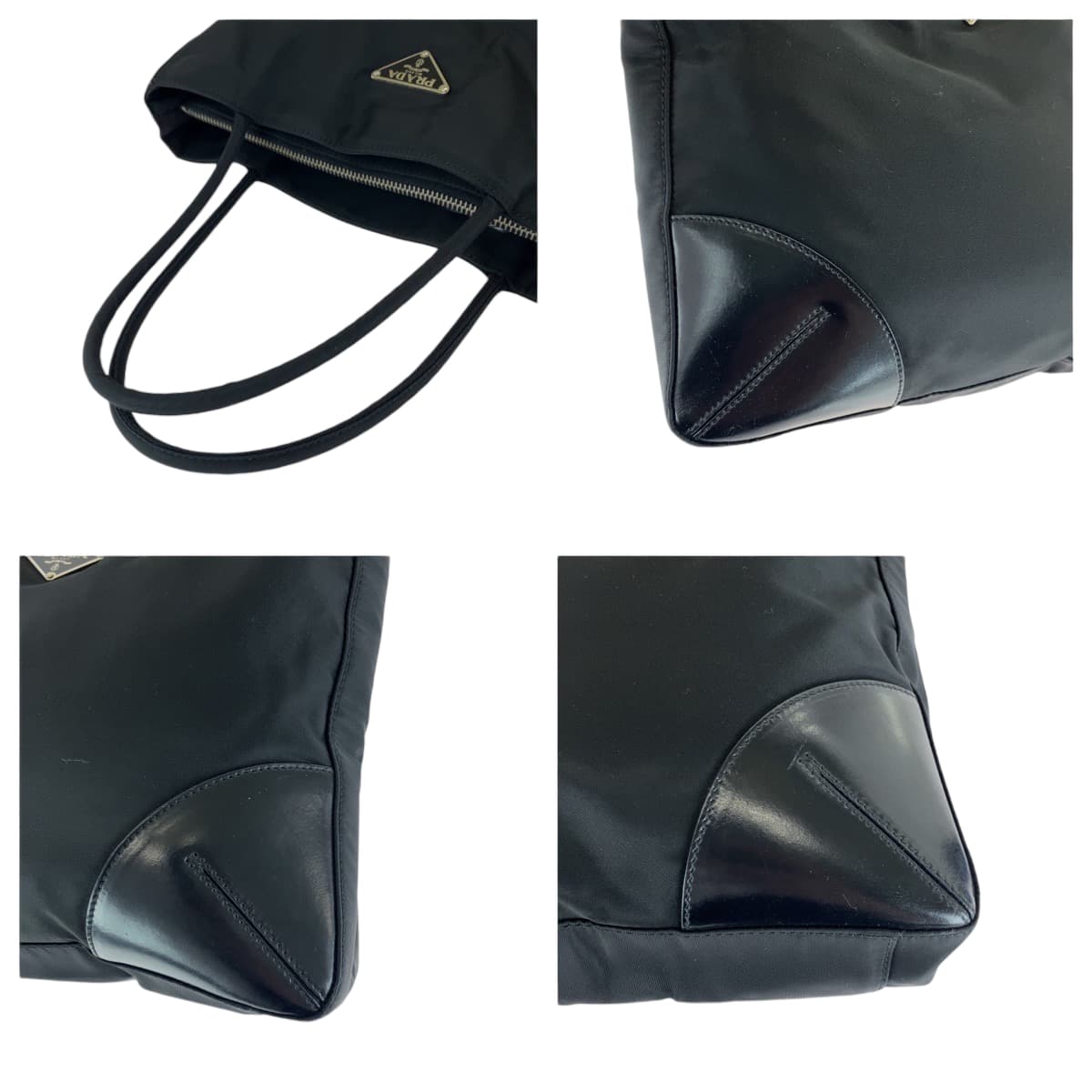 PRADA Tote Bag Nylon Black SilverMetal Triangle With logo