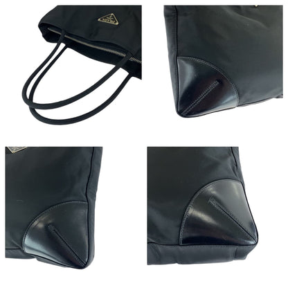 PRADA Tote Bag Nylon Black SilverMetal Triangle With logo