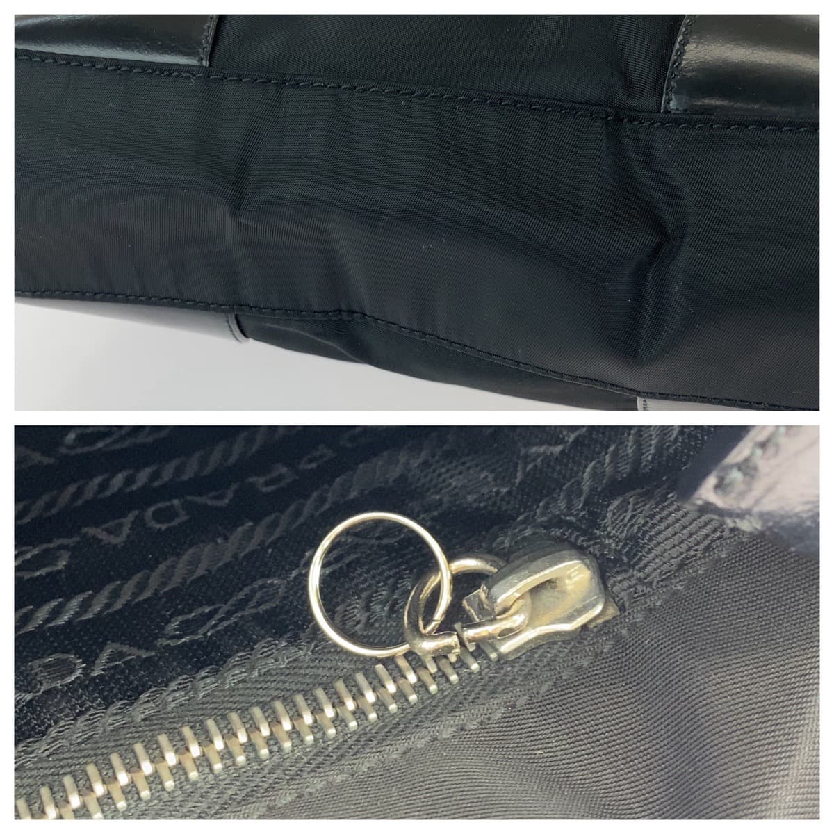 PRADA Tote Bag Nylon Black SilverMetal Triangle With logo