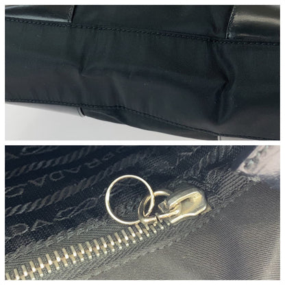 PRADA Tote Bag Nylon Black SilverMetal Triangle With logo