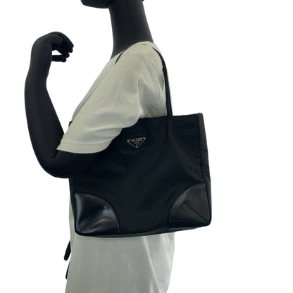 PRADA Tote Bag Nylon Black SilverMetal Triangle With logo