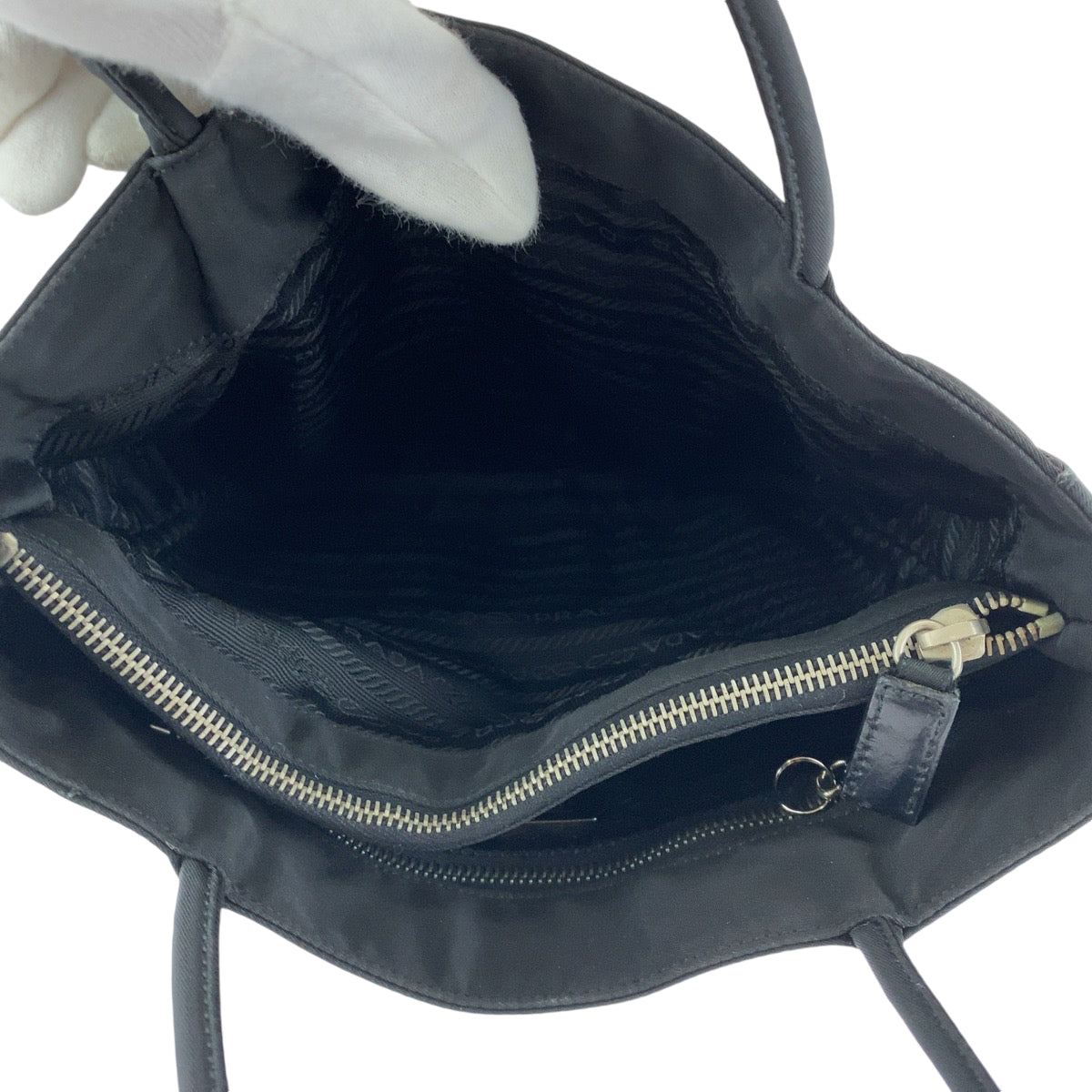 PRADA Tote Bag Nylon Black SilverMetal Triangle With logo