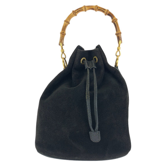 GUCCI Handbag 001 2040 1657 Suede Black Gold Metal Bamboo