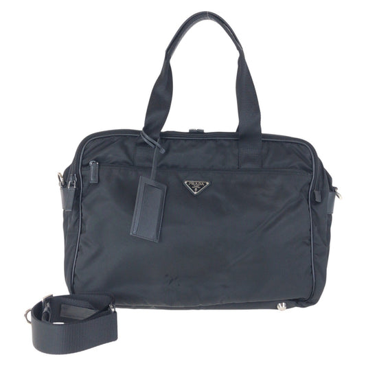 PRADA Business bag Nylon Black SilverMetal Testo Saffiano Triangle With logo