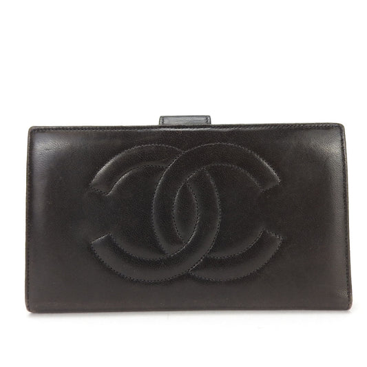 CHANEL Long Wallet Purse lambskin black COCO Mark